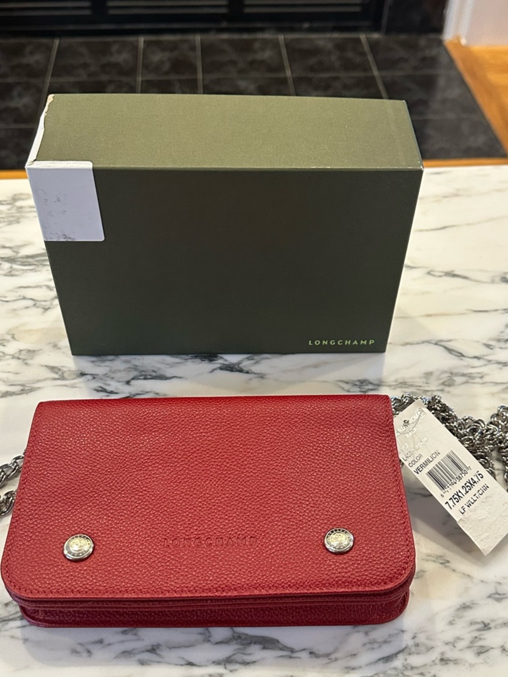 Longchamp Red Leather Le Foulonne Wallet on a Chain Crossbody NIB NWT